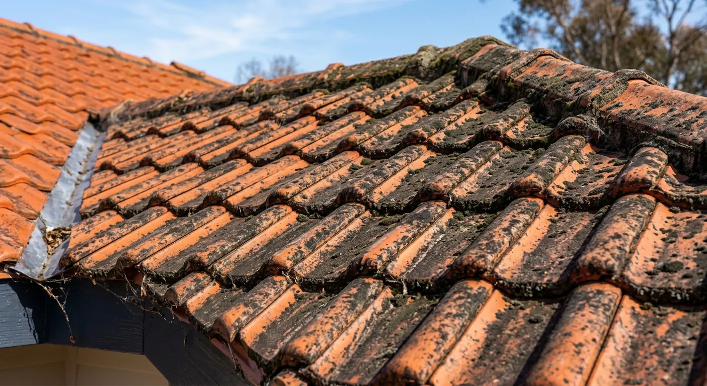 Telhado sujo antes da lavagem